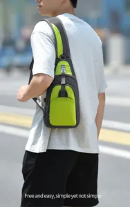 Men's nylon outdoor sling bag featuring color-block design, multi-functional chest pack detail.