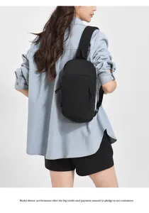 Outdoor casual sling bag for men and women, stylish black travel chest backpack port.