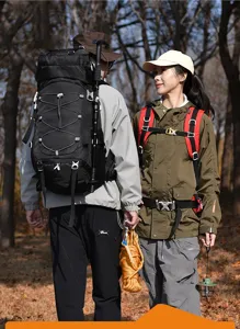 Outdoor hiking backpack detail view showing large capacity camping and travel design.