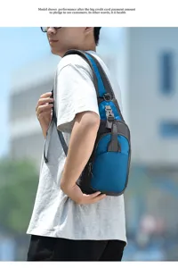 Men nylon crossbody chest bag, portable color block sports pack for outdoor cycling and travel.