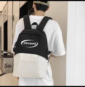 Korean style fashion two tone canvas casual backpack for men and women student school bag.