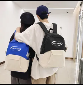 Casual campus backpack lifestyle detail featuring color block design and comfortable straps.