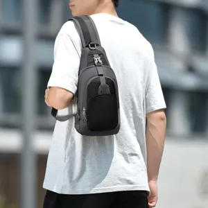 Men nylon crossbody sling bag casual outdoor sport chest pack adjustable strap dark grey