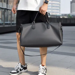 Large capacity solid color fitness duffel bag for men, stylish outdoor travel handbag daily use.