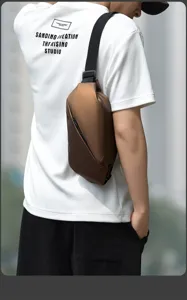 Men's stylish metallic chest bag, casual crossbody sling bag for daily outdoor and travel use.