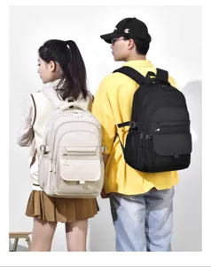 Detailed view of large capacity casual school backpack with multi pockets and durable straps.