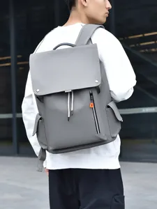 Men grey casual backpack large capacity laptop travel daypack school bag commuter