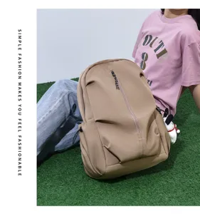 Casual canvas backpack for daily use, large capacity commuter school bag, khaki color.
