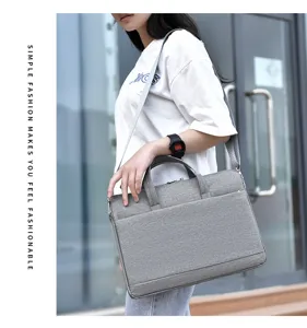 Graue Laptoptasche für Damen und Herren, minimalistische Business-Aktentasche mit Gurt.
