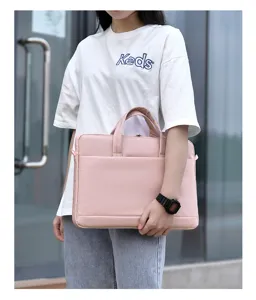 Rosa Laptoptasche mit Griffen und Fronttasche, leichte minimalistische Aktentasche Büro.
