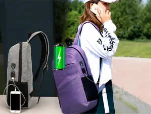 Multifunctional USB charging backpack with large capacity, durable travel school bag for men and women.