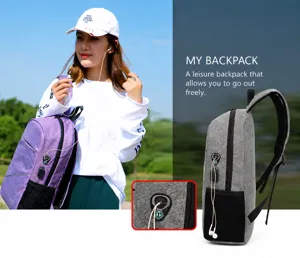 Casual waterproof laptop backpack with USB charging port and headphone jack for travel school