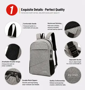 Casual grey backpack for men and women, large capacity travel school bag with breathable straps.