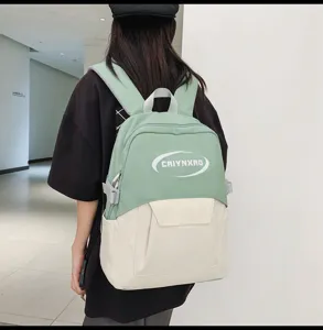 Korean style fashion two-tone casual backpack for students, daily campus travel and school use.
