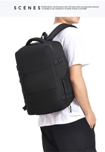 Versatile travel backpack with large capacity, sleek black design for daily business use.