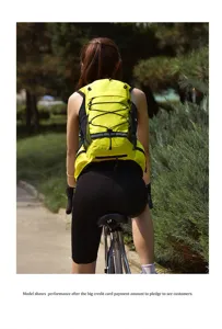 Yellow outdoor sports cycling backpack with bungee cords and reflective strips for hiking.