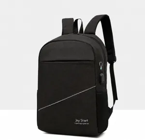 Detailed view of black travel backpack with USB port and large capacity for daily use.
