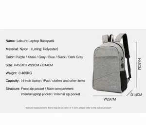 Casual laptop backpack size chart nylon business travel school bag 45x29x14cm large capacity