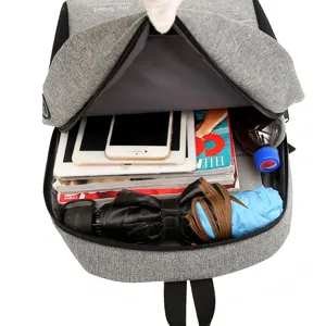Grey large capacity backpack top view showing interior storage for daily use and travel.