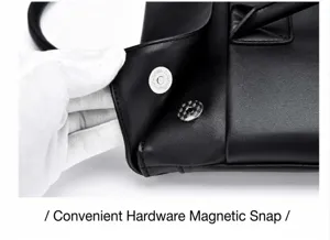 Klassische schwarze Business Aktentasche Detailansicht mit langlebigem Magnetverschluss.