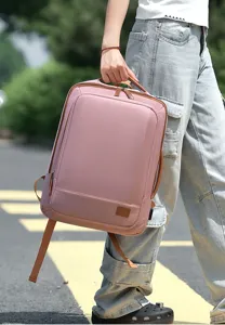 Large capacity lightweight travel backpack, multi-functional business school bag in pink.