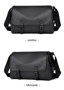 Vista detallada bolso mensajero retro de hombre, bolso cruzado informal estilo utilitario.