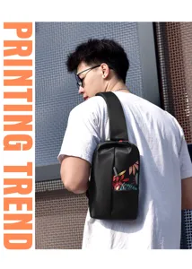 Men casual chest bag outdoor print shoulder crossbody bag stylish versatile daypack for travel