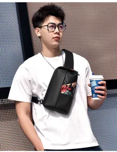 Detailed shot of men's casual sling chest bag with stylish print, perfect for outdoor and daily wear.