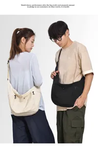 Large capacity minimalist canvas crossbody bag, casual soft slouchy dumpling shoulder bag.