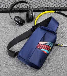 Men casual chest bag with colorful leaf print, versatile waterproof single shoulder crossbody bag.