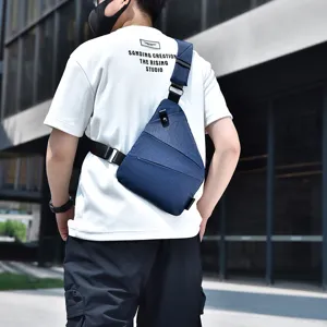 Detailed view of the waterproof minimalist men casual sports chest bag for outdoor daily use.