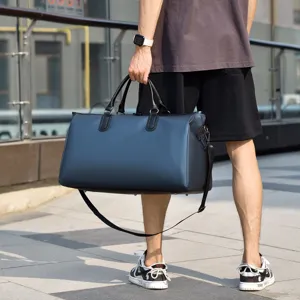 Large capacity travel duffel bag for men, solid color gym sports handbag for outdoor trips.