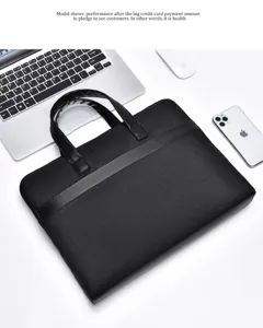 Schwarze Business Laptoptasche mit Ledergriffen und strapazierfähigem Stoff für Büro.