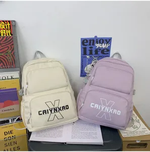Koreaanse stijl studenten rugzak, casual canvas schooltas met voorzak detail weergave.