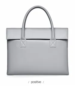 Detailansicht der grauen Business Laptoptasche mit Doppelgriffen und klarem Klappdesign.