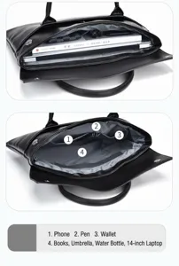 Schwarze Business Pendler Laptoptasche mit großer Kapazität und mehreren Fächern.