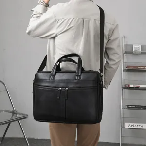 Men business briefcase laptop messenger bag large capacity casual commuter leather black office