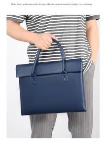 Blaues Leder Business Aktentasche groessere Kapazitaet Dokumenten Tasche fuer Pendler