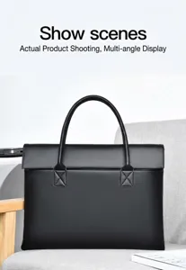 Detailansicht der schwarzen Lederbusinesstasche auf Stuhl, professionelles Pendler-Design