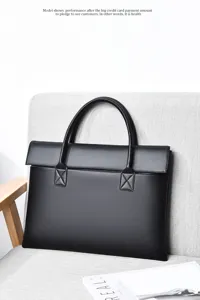 Klassische schwarze PU-Leder Business Aktentasche grosse Kapazitaet Laptop Handtasche