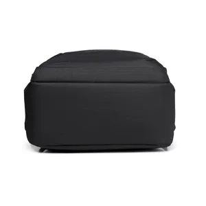 Detailed view of black business commuter backpack, durable large capacity design, simple style.