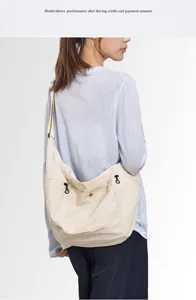 Casual soft canvas slouchy shoulder bag, large capacity daily crossbody bag for women.