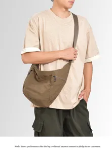 Casual minimalist large capacity canvas crossbody croissant bag for men daily streetwear.