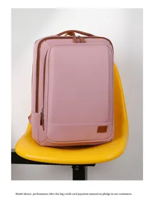 Pink travel backpack detail view showcasing large capacity, durable zippers and comfortable handle.