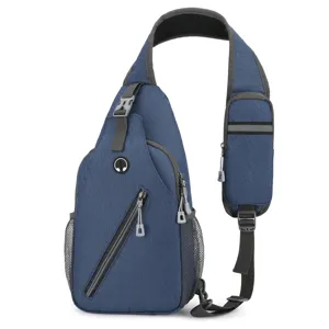 Men blue sling chest bag multifunctional casual sports single shoulder messenger backpack