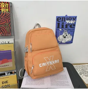Oranje casual studentenrugzak met letterprint, stijlvolle en zoete college stijl tas.