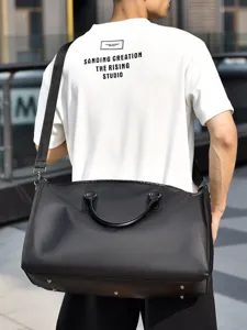 Large capacity solid color gym bag, trendy sports leisure handbag for short outdoor travel.