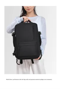 Grote zwarte reistas rugzak voor dames, minimalistische multifunctionele dagrugzak.