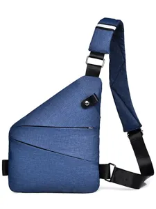 Blue triangular sling bag for men, anti-water casual outdoor crossbody chest bag.