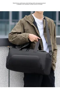 Men's large capacity travel duffel bag business casual gym shoulder bag black stylish